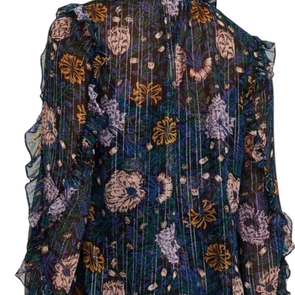 Veronica Beard Floral Ruffle V-Neck Blouse - Picture 3 of 16